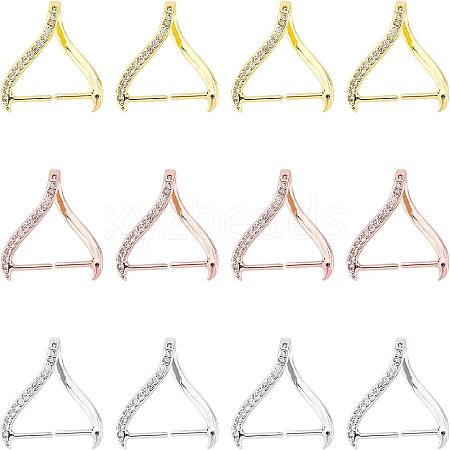 SUPERFINDINGS 12Pcs 3 Colors Rack Plating Brass Micro Pave Cubic Zirconia Ice Pick Pinch Bails KK-FH0004-29-1