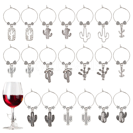 Cactus Tibetan Style Alloy Wine Glass Charms AJEW-AB00118-1