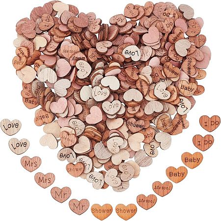 SUPERFINDINGS 4 Styles Heart with Love & Word Wood Cabochons WOOD-FH0001-90-1