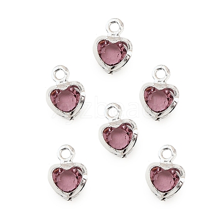 Heart Brass Glass Charms KK-S385-01S-09-1