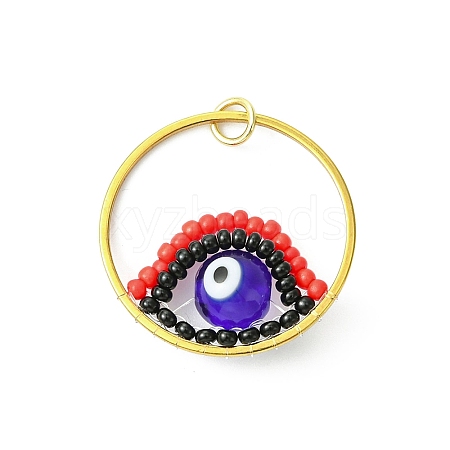 Glass Seed Beaded Evil Eye Pendants PALLOY-MZ00532-01-1