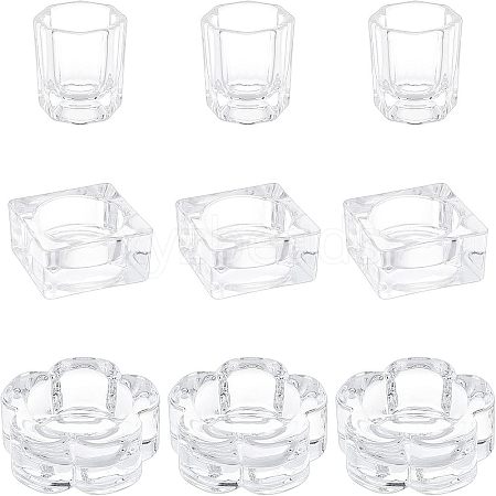 SUPERFINDINGS 9Pcs 3 Style Glass Dappen Dish/Lid Bowl Cup Crystal Dish MRMJ-FH0001-15-1