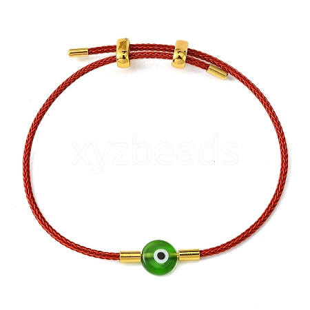 Lampwork Evil Eye & Brass Beaded Bangle BJEW-A008-01C-1