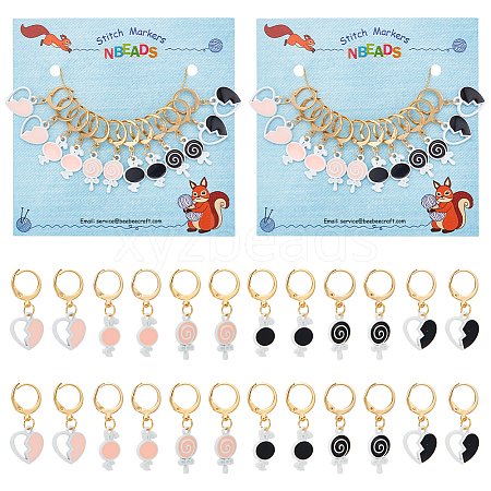 Alloy Ename Heart & Lollipop & Rabbit Pendant Locking Stitch Markers HJEW-AB00069-1