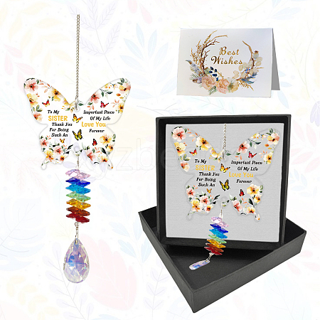 Glass Teardrop Hanging Suncatchers HJEW-WH0201-018-1