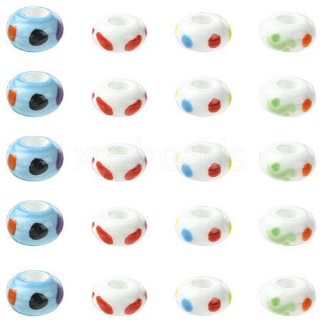 20Pcs 4 Colors Handmade Printed Porcelain European Beads PORC-CJ0001-31-1