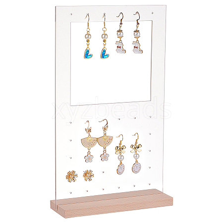 Transparent Acrylic Vertical Earring Display Stands with Wooden Base EDIS-WH0021-48A-1