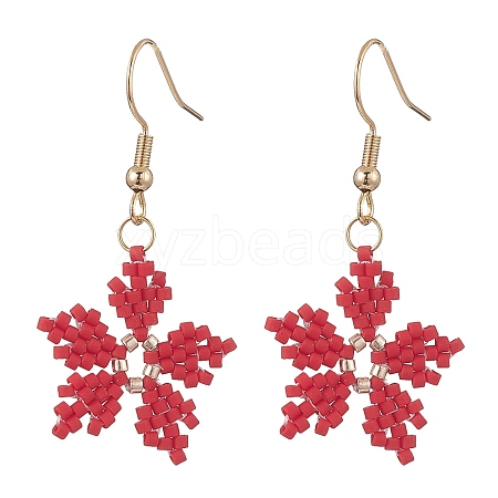 Glass Seed Braided Snowflake Dangle Earrings EJEW-MZ00069-01-1