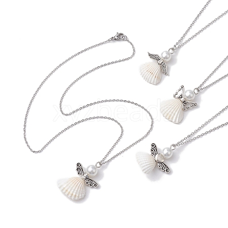 Angel Alloy and Spiral Shell Pendant Necklaces NJEW-JN04841-1