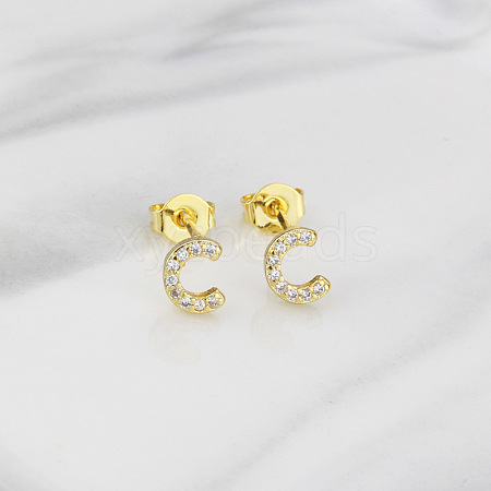 Brass Clear Cubic Zirconia Stud Earrings WGC2A80-03-1