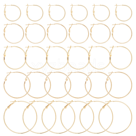 Beebeecraft 30Pcs 6 Style Brass Hoop Earring Findings FIND-BBC0003-23G-1