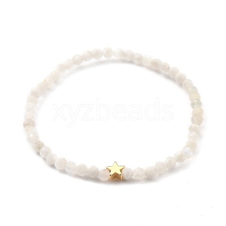 Faceted Round Natural Rainbow Moonstone Stretch Beaded Bracelets BJEW-JB05378-01-1