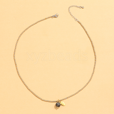 Stainless Steel Natural Stone Pendant Necklace 18K Gold Plated Women's Clavicle Chain HW0705-4-1