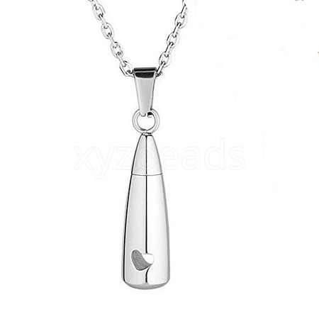 Non-Tarnish 316L Surgical Stainless Steel Teardrop with Heart Urn Ashes Pendant Necklace BOTT-PW0005-22-1