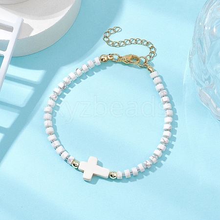 Natural Howlite Beads Link Bracelets for Women Men BJEW-JB11467-06-1