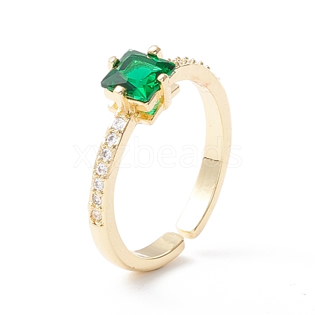 Green Cubic Zirconia Rectangle Cuff Ring KK-D067-29G-RS-1