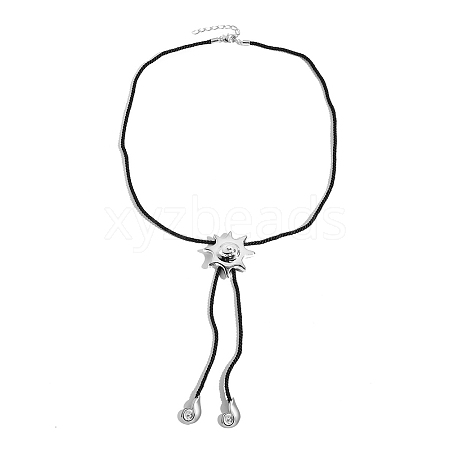 Summer Alloy Sun Pendant Black Cotton Cord Bolo Tie Lariat Necklaces for Women FS-WG38D07-01-1