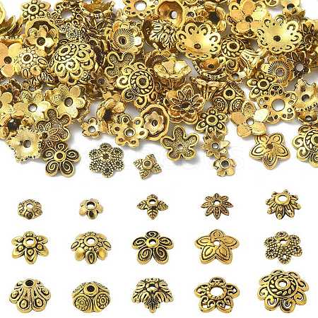 150Pcs 15 Style Tibetan Style Alloy Flower Bead Caps TIBE-YW0001-56-1