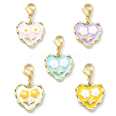 Heart with Flower Alloy Enamel Pendant Decorations HJEW-JM02208-1