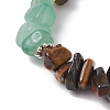 Natural Tiger Eye & Green Aventurine Chip Beaded Stretch Bracelets BJEW-JB10776-02-3