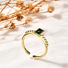 Rectangle Brass Glass Cuff Rings for Women RJEW-G340-01G-1