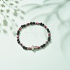 Natural & Synthetic Mixed Gemstone Beaded Stretch Bracelet with Clear Cubic Zirconia Cross for Women BJEW-JB08247-01-2