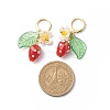 Lampwork Strawberry with Plastic Pearl Flower Dangle Leverback Earring EJEW-TA00130-5