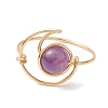 Round Natural Amethyst & Tiger Eye & Hemimorphite & Rainbow Moonstone Finger Rings RJEW-TA00144-3