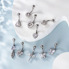 316L Surgical Stainless Steel Clear Cubic Zirconia Curved Barbell Belly Rings WG7644D-10-4