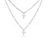 TINYSAND@ CZ Jewelry 925 Sterling Silver Cubic Zirconia Cross Pendant Two Tiered Necklaces TS-N014-S-18-1