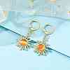 Golden Alloy Sun Shape Dangle Leverback Earrings with Cat Eye EJEW-JE05587-03-2