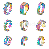   9Pcs 9 Style 304 Stainless Steel Leaf & Feather & Bullet & Crown & Flower Cuff Ring RJEW-PH0001-07-1