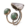 Nuggets Natural Druzy Agate & Green Aventurine Open Cuff Rings RJEW-A041-02R-2