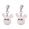 Handmade Glass Seed Beads Rabbit Stud Earrings EJEW-MZ00294-1