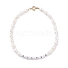 Natural Pearl Beaded Necklace with Word Golden Acrylic Beads for Women NJEW-JN03850-1