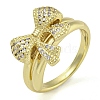 Bowknot Brass Micro Pave Clear Cubic Zirconia Open Cuff Double Rings RJEW-Z046-04G-01-2