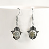 Natural Crystal Stone Hamsa Hand & Round Dangle Earrings UB8598-7-1