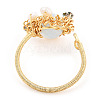Natural Pearl & Gemstone Braided Beaded Flat Round Open Cuff Ring RJEW-T026-10G-5