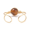 Natural Tiger Eye Round Beaded Open Cuff Ring RJEW-TA00041-01-6