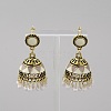 Ethnic Style 3D Enamel Bell with Seed Beeded Dangle Stud Earrings EJEW-WH0047-33C-1