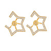 Brass Micro Pave Clear Cubic Zirconia Stud Earring Findings KK-S364-056-1