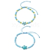 Synthetic Turquoise & Glass Seed Braided Bead Bracelets BJEW-JB11153-1