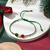 Christmas 8mm Round Dyed Natural Malaysia Jade & Natural Carnelian & Glass Seed Beads Braided Bead Bracelets BJEW-MZ00070-01-2