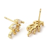 Rack Plating Brass Leaf Stud Earrings with Cubic Zirconia EJEW-D061-12G-2