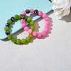 Hot Pink Gold Natural Yellow Jade Round Beaded Stretch Bracelet BJEW-SW00077-05-6