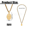 2Pcs Stainless Steel Saint Benedict Oval Medal Pendant Wheat Chain Necklaces NJEW-DC0001-20G-2