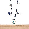 304 Stainless Steel Blue Enamel Moon Pendant Cotton Cord Adjustable Necklaces NJEW-C093-04G-5