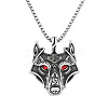 304 Stainless Steel Rhinestone Viking Wolf Head Pendant Necklaces FS-WGCFA8E-04-1