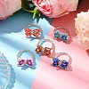 Bowknot Glass Braided Beaded Finger Rings for Women RJEW-MZ00017-2