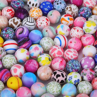 Printed Round Silicone Focal Beads SI-JX0056A-201-1